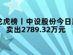 龙虎榜丨中设股份今日跌5.7%，知名游资炒股养家卖出2789.32万元
